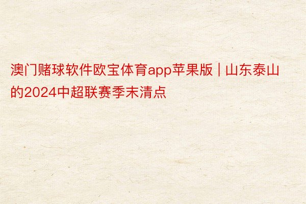 澳门赌球软件欧宝体育app苹果版 | 山东泰山的2024中超