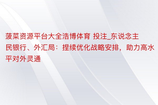 菠菜资源平台大全浩博体育 投注_东说念主民银行、外汇局：捏续